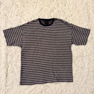 PacSun Striped Textured Short Sleeve Shirt - Navy & Tan - Size Medium